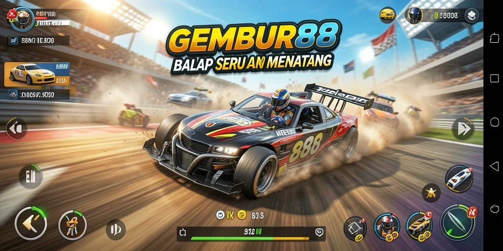 Tampilan gameplay seru dalam balapan GEMBUR88.
