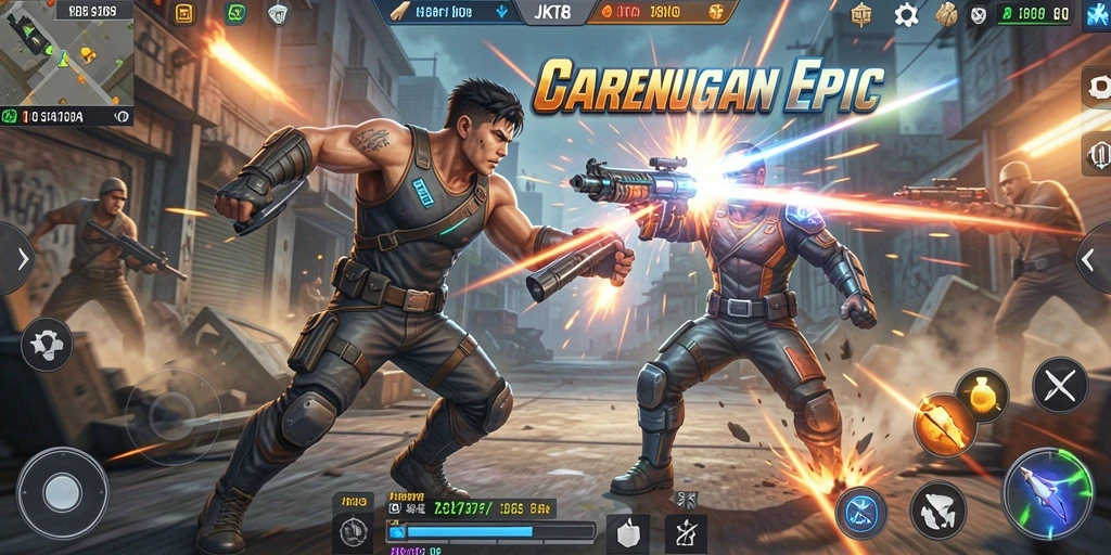 Gameplay JKT8 yang penuh aksi dengan grafis menawan.