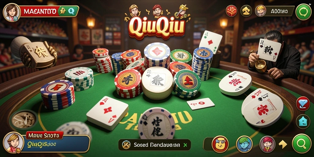 Tampilan layar permainan QiuQiu yang menegangkan dan memikat.