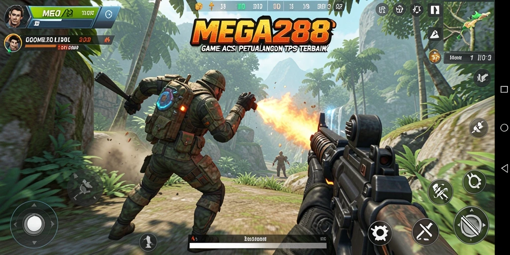 Screenshot gameplay seru MEGA288 dengan aksi tembak-menembak.