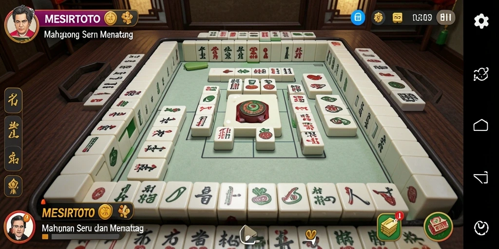 Tampilan gameplay menarik dari MESIRTOTO dengan ubin Mahjong yang berwarna-warni.