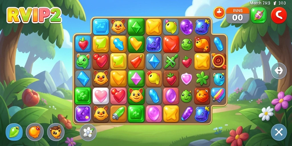 Tampilan gameplay seru RVIP2 dengan pencocokan item warna-warni.