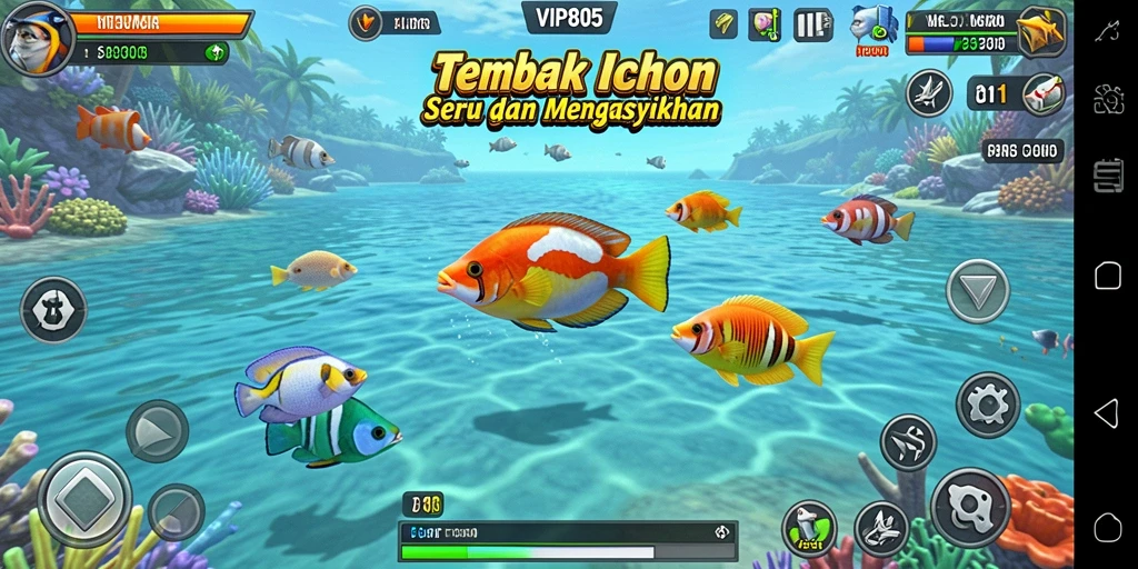 Tampilan gameplay seru dari VIP805 dengan aksi menangkap ikan.
