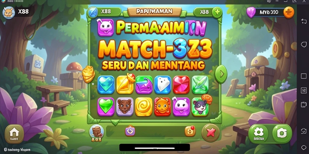 Screenshot gameplay X88 dengan kombinasi permata yang menarik.